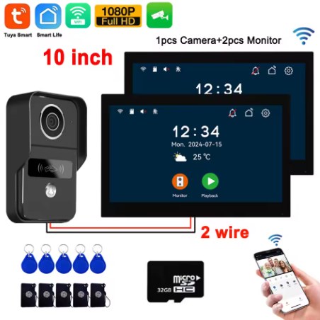Kit completo en negro con placa exterior y dos monitores de 10 pulgadas